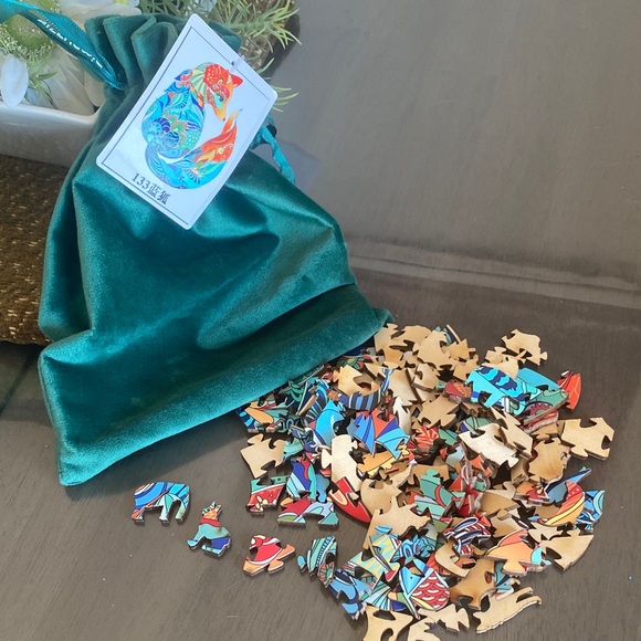 Other - FOX Colorful Wooden Shaped Puzzle with Velvet Bag animal